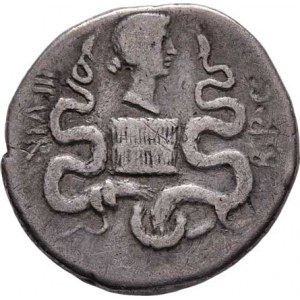 Marcus Antonius a Octavia, 39 př.Kr., AR Cistophorus, Hlava Marca Antonia, opis / hlava