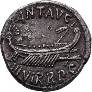 Marcus Antonius, 32 - 31 př.Kr., AR Denár, orel mezi standartami, nápis LEG.X. /