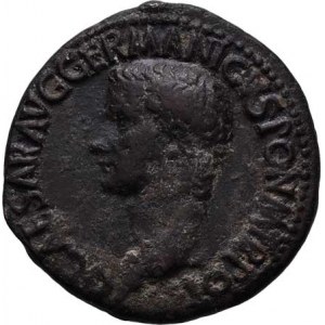 Caligula, 37 - 41, AE As, Rv:VESTA.S.C., Vesta sedící doleva, RIC.38,