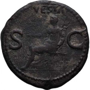 Caligula, 37 - 41, AE As, Rv:VESTA.S.C., Vesta sedící doleva, RIC.38,