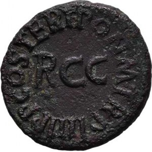 Caligula, 37 - 41, AE Quadrans, Rv:PON.M.TR.P.III.P.P.COS.TERT.R.C.C.,