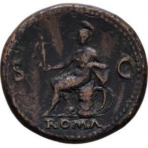 Nero, 54 - 68, AE Sestercius, Rv:ROMA.S.C., sedící Roma, RIC.398,