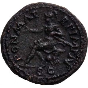 Nero, 54 - 68, AE Semis, Rv:PON.MA.TR.P.IMP.P.P.S.C., sedící Roma,