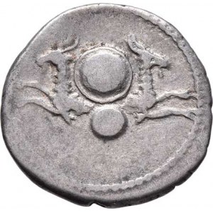 Vespasianus - posmrtná ražba za Tita, AR Denár, Rv:dva kozorohové, mezi nimi štít s nápisem