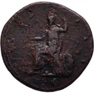 Hadrianus, 117 - 138, AE Semis, Rv:COS.III.S.C., sedící Roma zleva,