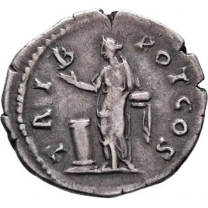 Antoninus Pius - jako césar, únor - červenec 138, AR Denár, Rv:TRIB.POT.COS., stojící Pietas zlev