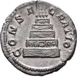 Septimius Severus - posmrt. ražba za Caracally a Gety, AR Denár, Rv:CONSECRATIO., pohřební hranic