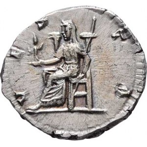 Julia Domna, manželka Septimia Severa, AR Denár, Rv: VESTA., sedící Vesta zleva, RIC.538,