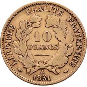 Francie - II. republika, 1848 - 1852, 10 Frank 1851 A, Paříž, KM.770 (Au900), 3.159g,