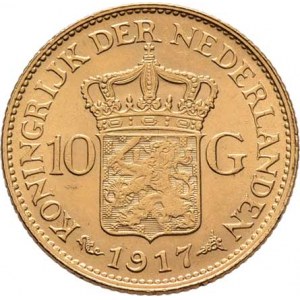 Nizozemí, Wilhelmina, 1890 - 1948, 10 Gulden 1917, Utrecht, KM.149 (Au900), 6.704g,