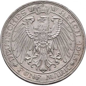 Mecklenburg-Schwerin, Fried.Franz IV., 1897 - 1918, 5 Marka 1915 A - jubilejní, KM.341 (pouze 10.00