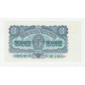 Československo - bankovky a státovky 1953, 3 Koruna 1953, série ZB (Moskva), BHK.87aA, He.99a2,