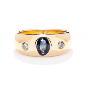 Signet with sapphire and diamonds 2nd half of 20th century.