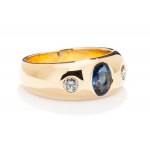 Signet with sapphire and diamonds 2nd half of 20th century.
