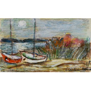Eugeniusz TUKAN-WOLSKI (1928-2014), Krajina s loďkami na jazere