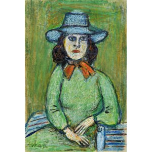 Eugeniusz TUKAN-WOLSKI (1928-2014), Portrait of a woman in a blue hat