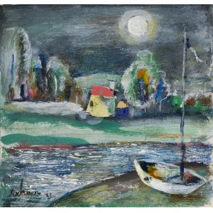Eugeniusz TUKAN-WOLSKI (1928-2014), Ländliche Landschaft mit einem Boot auf einem See