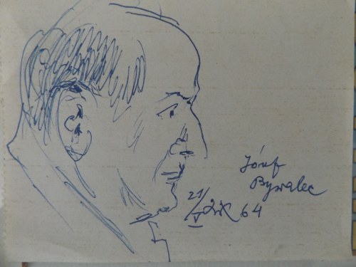 Wlastimil Hofman ( 1881 - 1970 ), szkic portretu Józefa Bywalca, 1964