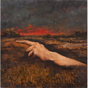 Michał Zawada (né en 1985 à Cracovie),  Paysage avec coucher de soleil et main , 2020.