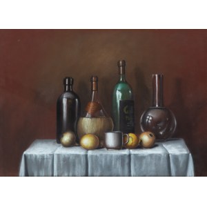 Borys Michalik (1969 Czestochowa - 2018 Chęstochowa), Still life with a bottle of chianti, circa 1970/2000