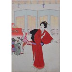 TOYOHARA CHIKANOBU(1838-1912), Bábkový festival zo série Chiyoda no o-oku - triptych