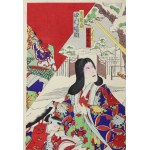 TOYOHARA KUNICHIKA(1835-1900), Herci v hre kabuki Onai Hitome no Sekimori - triptych