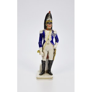 Figurine of a dragoon with a trumpet, in the uniform of the French army