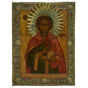 Ikone - Heiliger Panteleimon - umrahmt von einem Basilikum