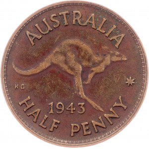 Australie, 1/2 Penny 1943, Melbourne
