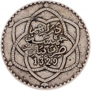 Morocco, 5 Dirhams 1329 (1911), Paris