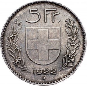 Switzerland, 5 Francs 1922, B