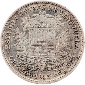 Venezuela, 1/2 Bolívar 1945, Philadelphia