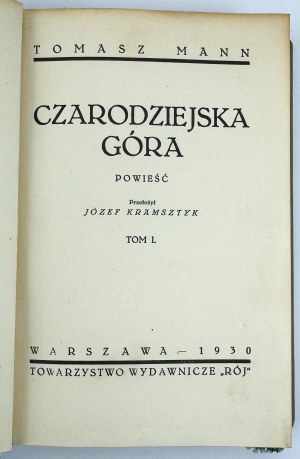 MANN Tomasz - Czarodziejska góra - Warszawa 1930 [wydanie I]