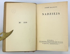 MALRAUX Andre - Hope - Warsaw 1939