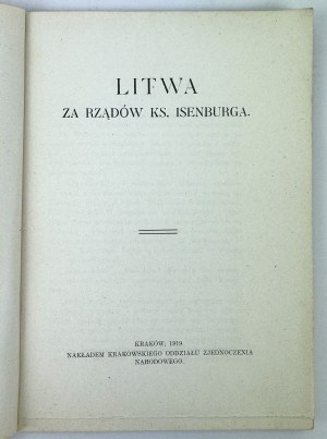 JENTYS Stefan - Lithuania during the reign of Prince Isenburg - Krakow 1919