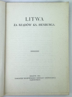 JENTYS Stefan - Litwa za rządów ks. Isenburga - Kraków 1919