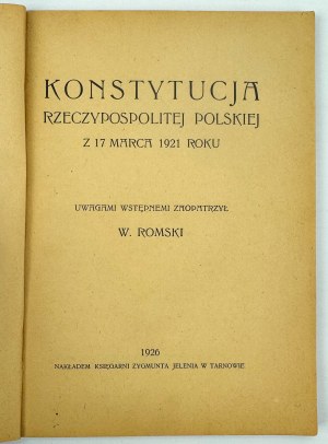CONSTITUTION DE LA RÉPUBLIQUE DE POLOGNE - Cracovie 1926