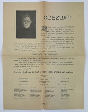 ŽÁDOST! - Výbor pro výstavbu pomníku Marie Konopnické ve Lvově - Lvov 1922