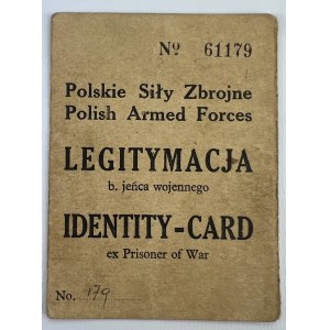 POLSKIE SIŁY ZBROJNE LEGITYMACJA B. JEŃCA WOJENNEGO