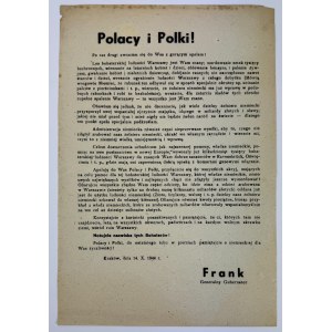 Vyhlásenie - Poliaci a Poľsko! Osud hrdinského varšavského ľudu je vám známy... - Krakov 1944 - generálny guvernér Frank
