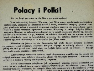 Odezwa - Polacy i Polki! Los bohaterskiej ludności Warszawy jest wam znany... - Kraków 1944 - Frank Generalny Gubernator