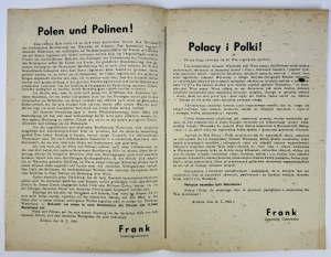 Proklamation - Polen und polnische Frauen! Das Schicksal des heldenhaften Volkes von Warschau ist euch bekannt ... - Krakau 1944 - Frank der Generalgouverneur