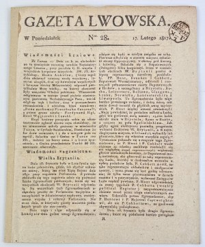 GAZETA LWOWSKA 1817 - [grande rarità].