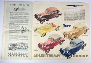 Prospekt REKLAMOWY - ADLER - TRUMPF - TRUMPF JUNIOR - 1937