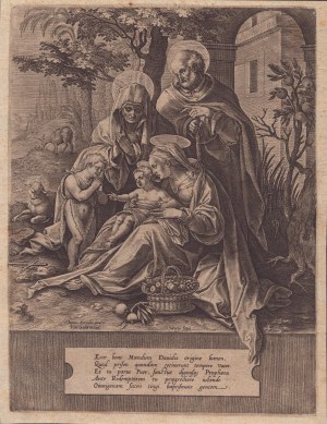 Hieronymus Wierix ( 1553-1619 ), The Holy Family with Saint Elizabeth and Saint John