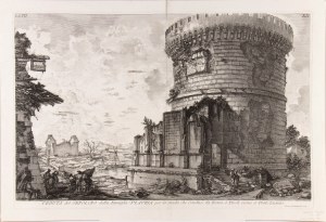 Giovanni Battista Piranesi ( Mogliano Veneto 1720-Venezia 1778 ), View of the Sepulcher of the Plauzia Family from the road that leads from Rome to Ponte Luciano