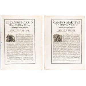 Giovanni Battista Piranesi ( Mogliano Veneto 1720-Venezia 1778 ), Lot of two tables (introductory texts) for Il Campo Marzio dell'antica Roma