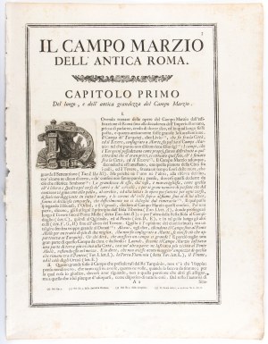 Giovanni Battista Piranesi ( Mogliano Veneto 1720-Venezia 1778 ), Lot of two tables (introductory texts) for Il Campo Marzio dell'antica Roma