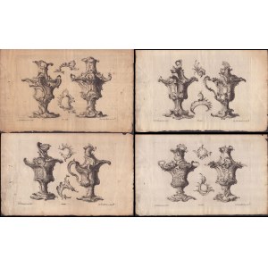 Franz Xaver Habermann ( 1721-1796 ), 4 etchings with vases decorated with rocaille