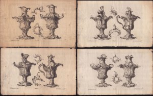 Franz Xaver Habermann ( 1721-1796 ), 4 etchings with vases decorated with rocaille